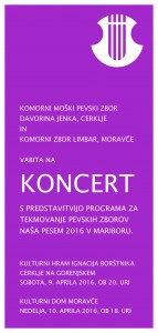 Vabilo na koncerta s predstavitvijo programa za tekmovanje pevskih zborov Naša pesem 2016 v Mariboru